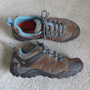 Merrell womens Dry Hiking/Train Shoes Size 7.5 Brown Blue #J324923C